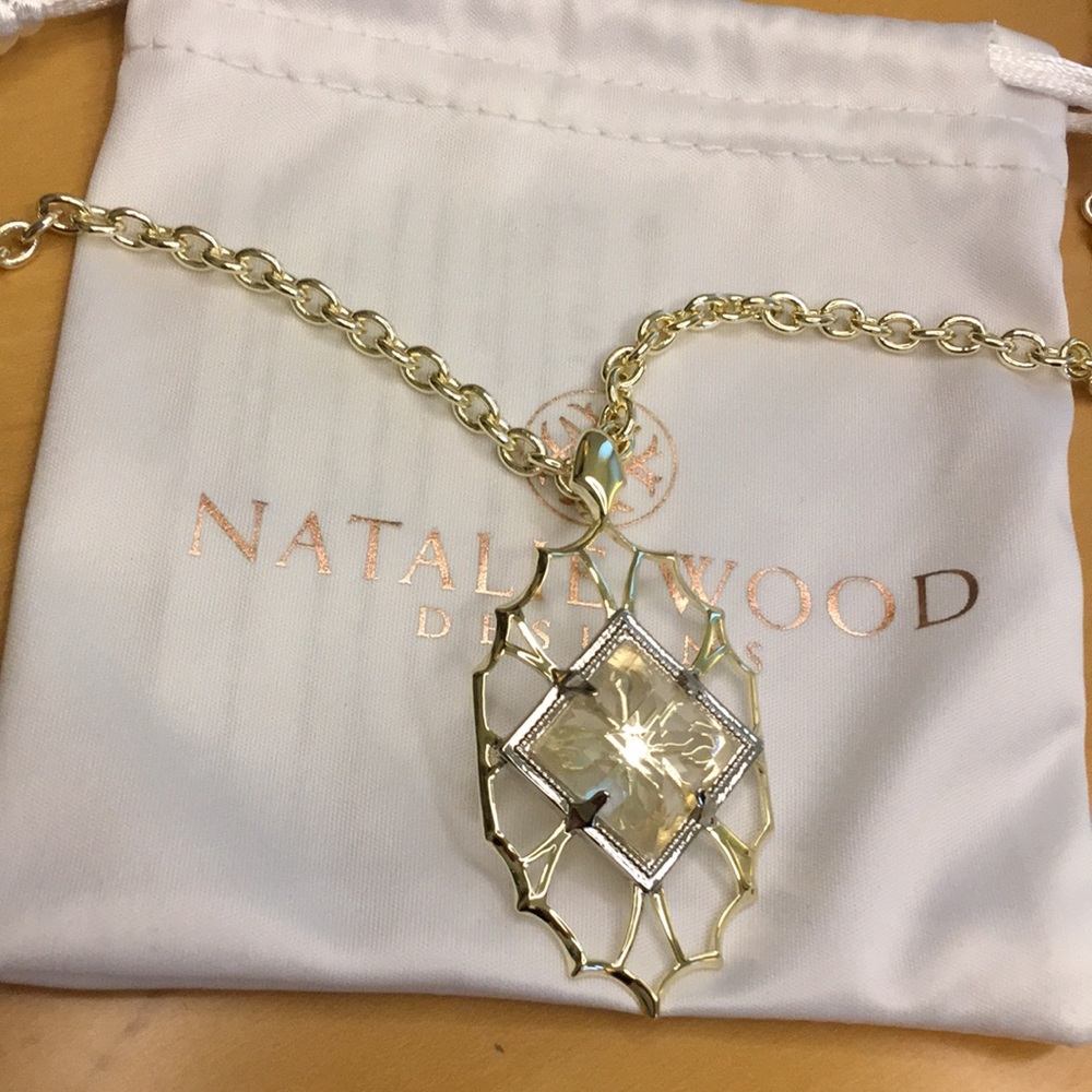 Natalie Wood Designs 29” Long Pendant Necklace Goldtone with Clear Crystal